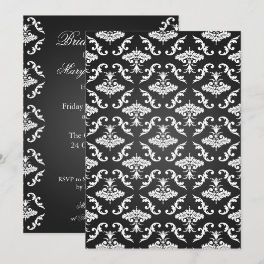 Elegant Vrijgezellenfeest  Damask Black Kaart