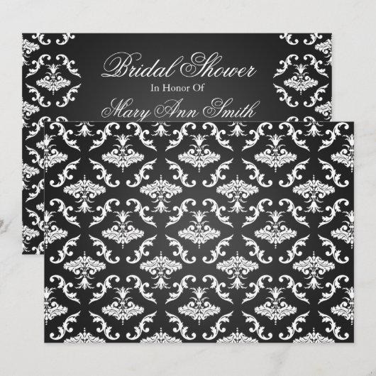 Elegant Vrijgezellenfeest Damask Black Kaart (Voorkant / Achterkant)