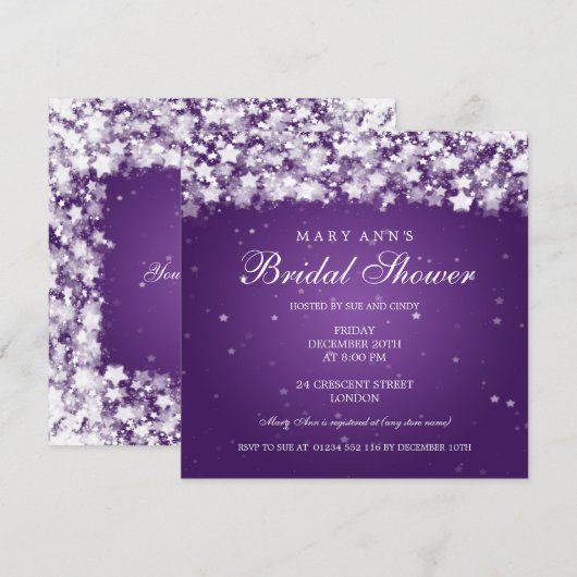 Elegant Vrijgezellenfeest Dazzling Stars Paars Kaart (Voorkant / Achterkant)