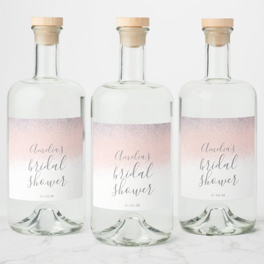 Elegant Vrijgezellenfeest Faux Ombré Glitter Pink Likeurfles Etiket (Flessen)