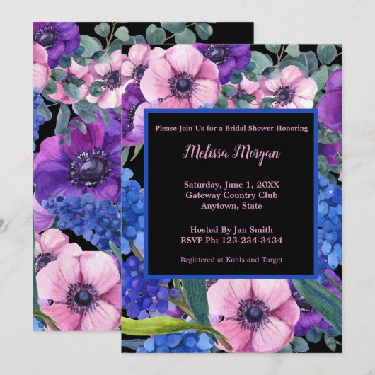 Elegant Vrijgezellenfeest Floral Blue Paars Pink Kaart (Voorkant / Achterkant)