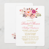 Elegant Vrijgezellenfeest Floral Pink Gold Invite Kaart (Voorkant / Achterkant)