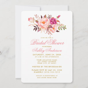 Elegant Vrijgezellenfeest Floral Pink Gold Invite Kaart