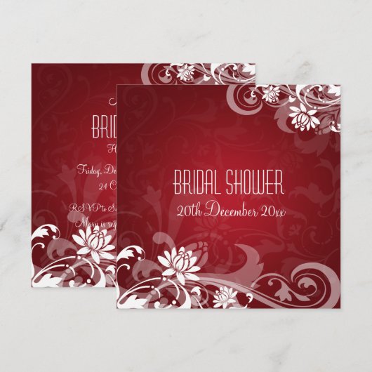 Elegant Vrijgezellenfeest Floral Swirls Red Kaart (Voorkant / Achterkant)