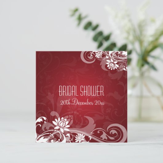 Elegant Vrijgezellenfeest Floral Swirls Red Kaart (Staand voorkant)