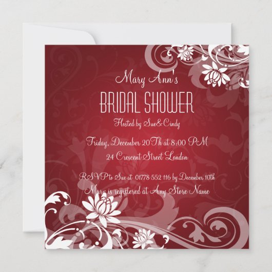 Elegant Vrijgezellenfeest Floral Swirls Red Kaart (Achterkant)