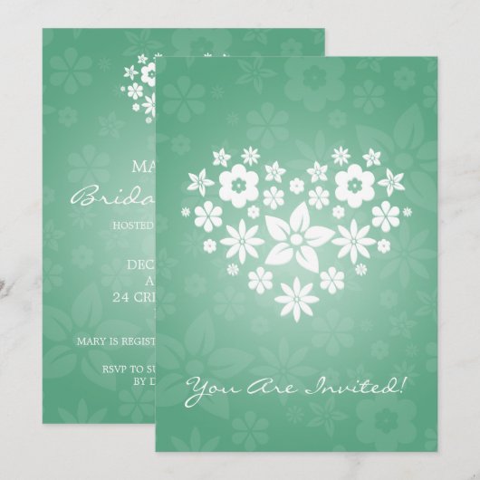 Elegant Vrijgezellenfeest Flowery Heart Mint Green Kaart (Voorkant / Achterkant)