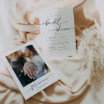 Elegant Vrijgezellenfeest fotouitnodiging Kaart<br><div class="desc">Dit is een moderne minimalistische uitnodiging voor een bruidsdouche met een prachtig kalligrafie lettertype in combinatie met een eenvoudig serif lettertype. De cursieve letters kunnen niet worden getypt met, maar de kleuren kunnen worden gewijzigd en de tekst kan worden verplaatst. Alle andere onderdelen zijn 100% bewerkbaar // Voor overeenkomende design,...</div>