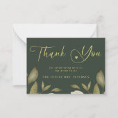 Elegant vrijgezellenfeest green gold script bedank notitiekaartje (Voorkant)