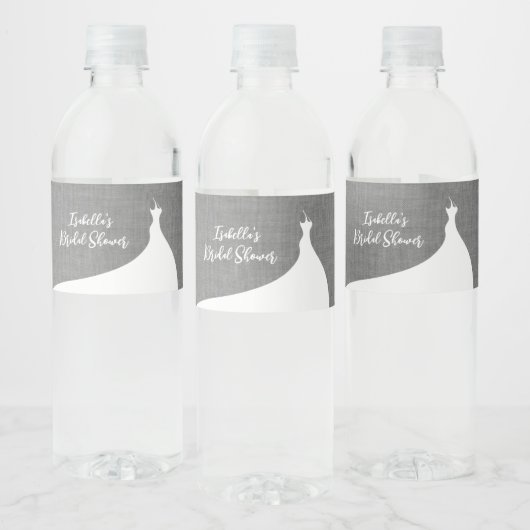 Elegant Vrijgezellenfeest grijs linnen Waterfles Etiket (Flessen)