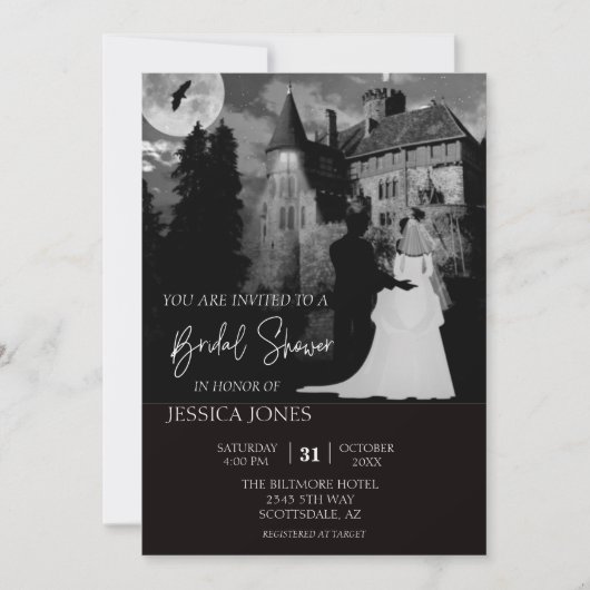 Elegant Vrijgezellenfeest Halloween Mansion Oktobe Kaart (Voorkant)