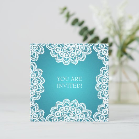 Elegant Vrijgezellenfeest  Lace Blue Kaart (Staand voorkant)