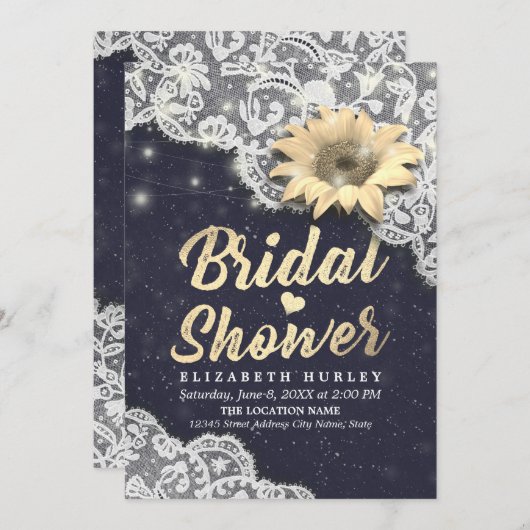 Elegant Vrijgezellenfeest Lace Sunflower String Li Kaart (Voorkant / Achterkant)