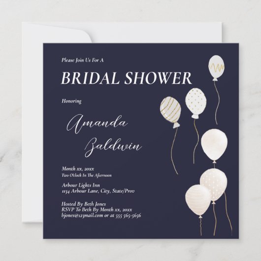 Elegant Vrijgezellenfeest Navy White Kaart (Voorkant)