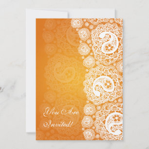 Elegant Vrijgezellenfeest Paisley Lace Oranje Kaart