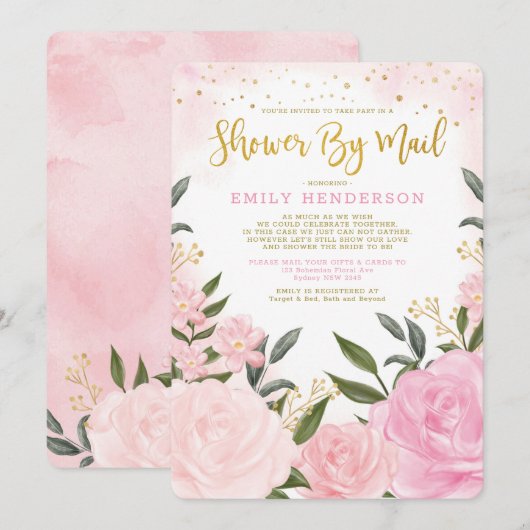 Elegant Vrijgezellenfeest per post Blush Pink Flor Kaart (Voorkant / Achterkant)