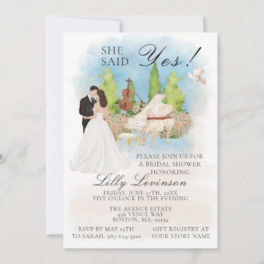 Elegant Vrijgezellenfeest Pianoviool Ze zei Ja! Kaart (Voorkant)