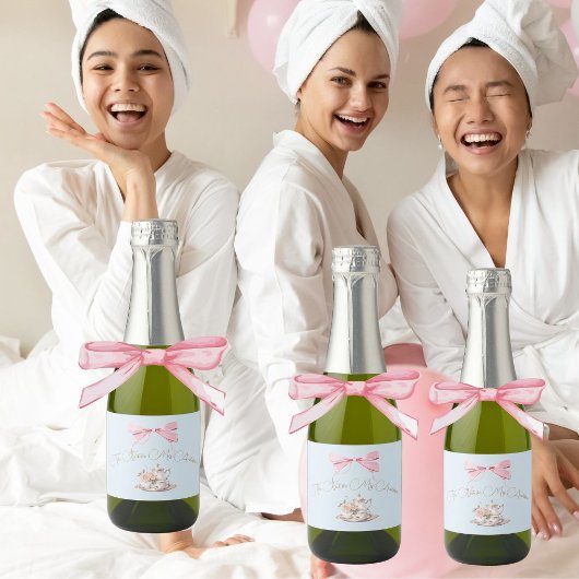 Elegant Vrijgezellenfeest Regency Bow Blue  Sparkling Wijnetiket