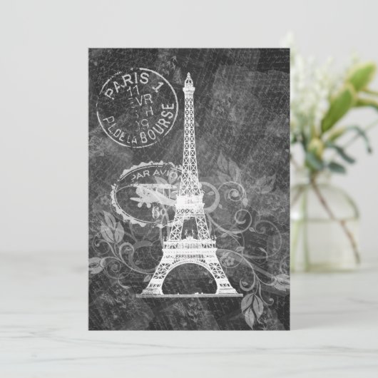 Elegant Vrijgezellenfeest Romantic Paris Black Kaart (Staand voorkant)