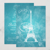 Elegant Vrijgezellenfeest Romantic Paris Blue Kaart (Voorkant / Achterkant)