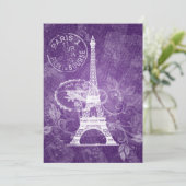 Elegant Vrijgezellenfeest Romantic Paris Paars Kaart (Staand voorkant)