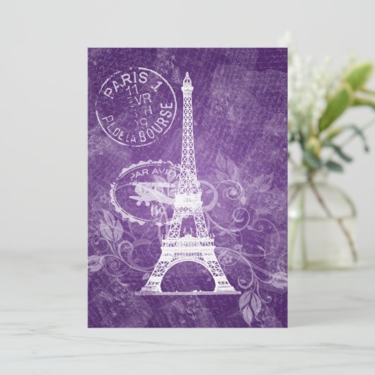 Elegant Vrijgezellenfeest Romantic Paris Paars Kaart (Staand voorkant)