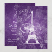 Elegant Vrijgezellenfeest Romantic Paris Paars Kaart (Voorkant / Achterkant)