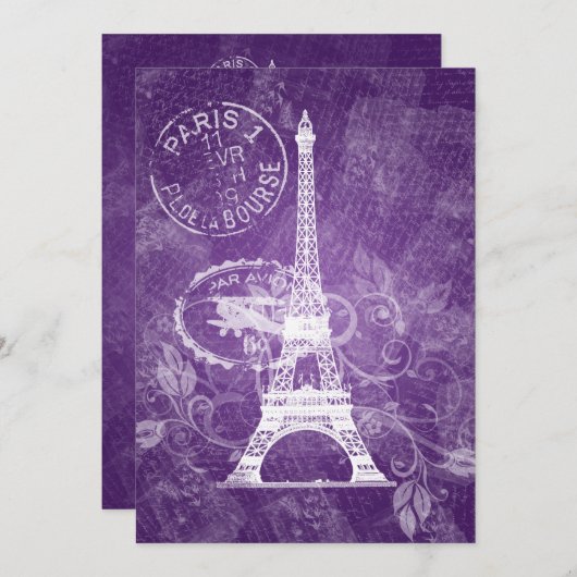 Elegant Vrijgezellenfeest Romantic Paris Paars Kaart (Voorkant / Achterkant)