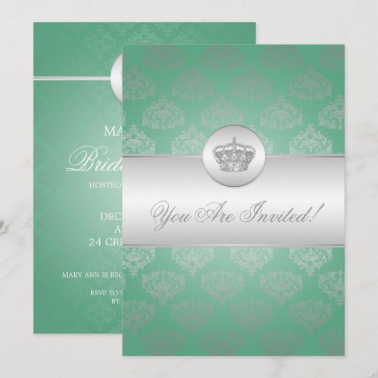 Elegant Vrijgezellenfeest Royal Crown Mint Green Kaart (Voorkant / Achterkant)