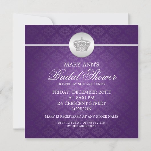 Elegant Vrijgezellenfeest Royal Crown Paars Kaart (Achterkant)
