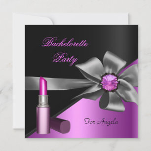 Elegant vrijgezellenfeest roze zwarte lippenstift kaart