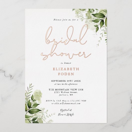 Elegant Vrijgezellenfeest Rustic Greenery Monogram Folie Uitnodiging (Voorkant)