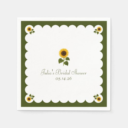 Elegant Vrijgezellenfeest Rustiek Zonnebloem Olijf Servet (Voorkant)