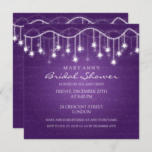 Elegant Vrijgezellenfeest Shimmering Stars Paars Kaart (Voorkant / Achterkant)