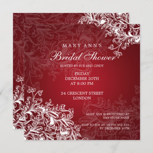 Elegant Vrijgezellenfeest  Swirls Red Kaart (Voorkant / Achterkant)