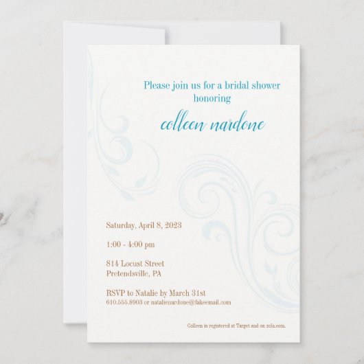 Elegant Vrijgezellenfeest Uitnodigen, Aqua Kaart (Voorkant)