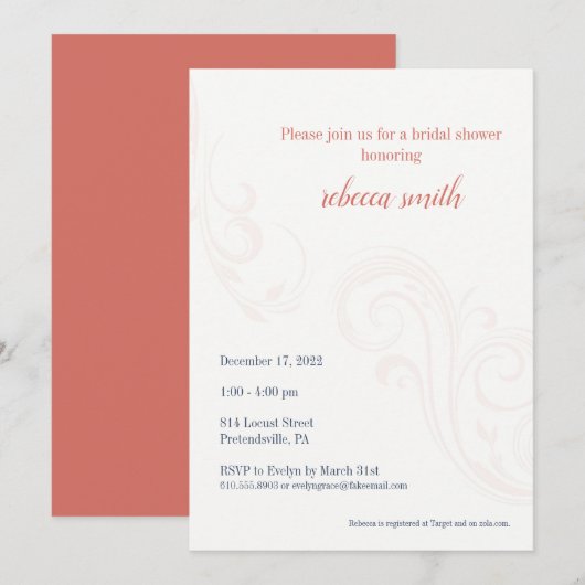 Elegant Vrijgezellenfeest Uitnodigen, Koraal Kaart (Voorkant / Achterkant)