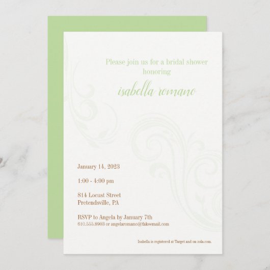 Elegant Vrijgezellenfeest Uitnodigen, Mint Kaart (Voorkant / Achterkant)