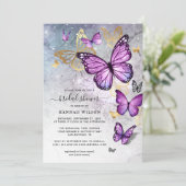 Elegant Vrijgezellenfeest voor goud en Paarse vlin Kaart (Staand voorkant)