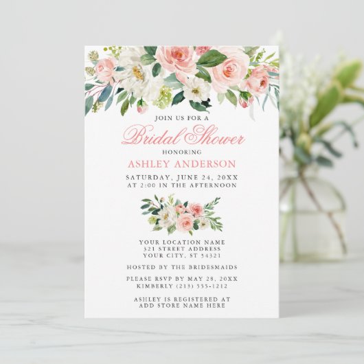 Elegant Vrijgezellenfeest Waterverf Floral Pink Kaart (Staand voorkant)