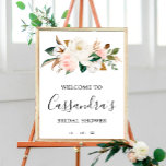 Elegant Vrijgezellenfeest Welkomstwoord Poster, We Poster<br><div class="desc">Groet borden bij uw vrijgezellenfeest met dit elegante Vrijgezellenfeest Welkome Poster,  Welkomstteken. Personaliseer met bruid om de naam en de datum van het vrijgezellenfeest te zijn. Het ontwerp is voorzien van een luxueuze opstelling van katoen en magnoliumbloemen.</div>