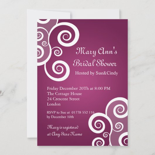 Elegant Vrijgezellenfeest White Swirls Plum Kaart (Achterkant)