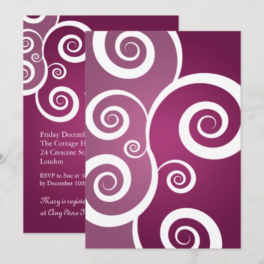 Elegant Vrijgezellenfeest White Swirls Plum Kaart (Voorkant / Achterkant)