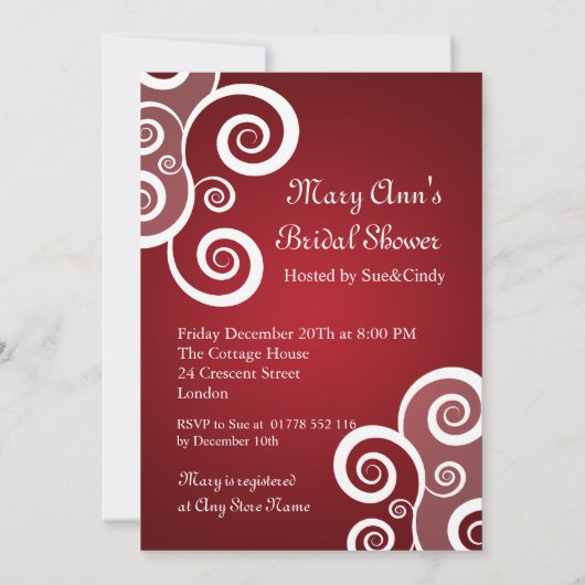 Elegant Vrijgezellenfeest White Swirls Red Kaart (Achterkant)