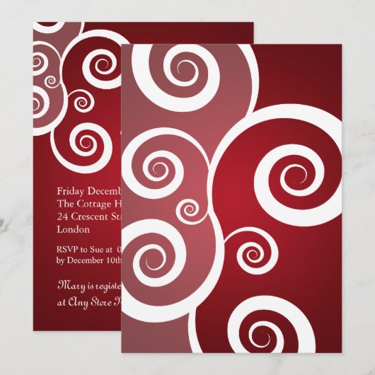 Elegant Vrijgezellenfeest White Swirls Red Kaart (Voorkant / Achterkant)