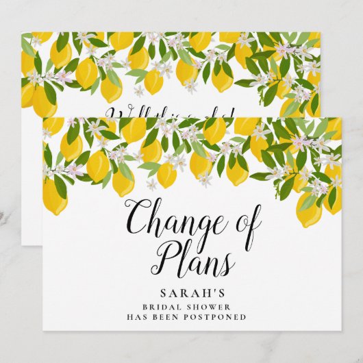 Elegant Vrijgezellenfeest Wijziging plannen Lemons Kaart (Voorkant / Achterkant)