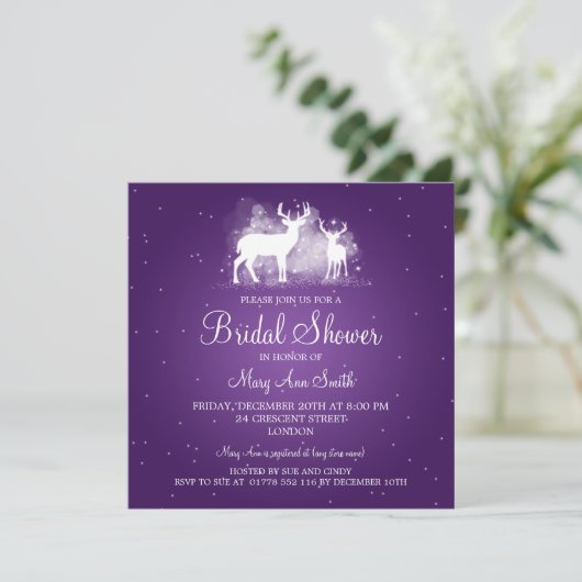 Elegant Vrijgezellenfeest Winter Deer Sparkle Paar Kaart (Staand voorkant)