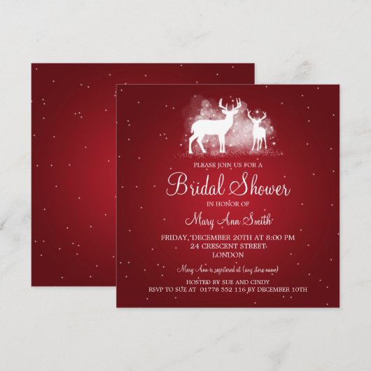 Elegant Vrijgezellenfeest Winter Deer Sparkle Red Kaart (Voorkant / Achterkant)