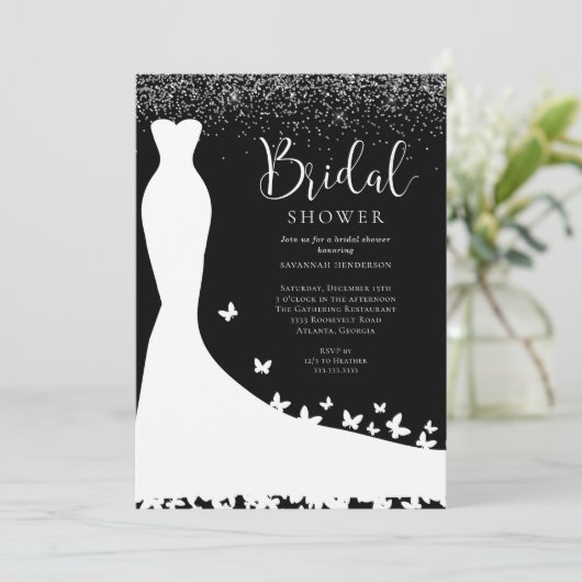 Elegant Vrijgezellenfeest zwart en zilver glitter Kaart (Staand voorkant)