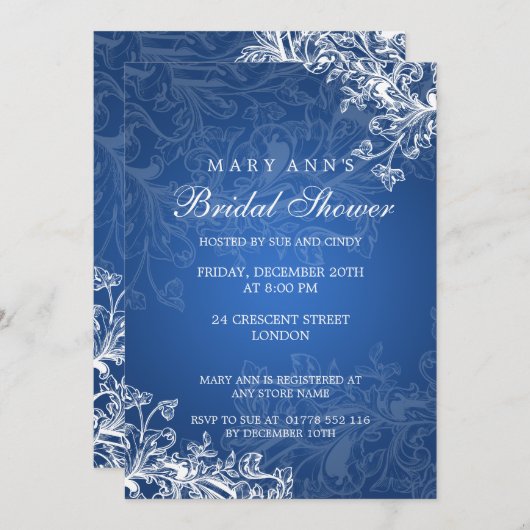 Elegant Vrijgezellenfeest Zwirls blauw Kaart (Voorkant / Achterkant)